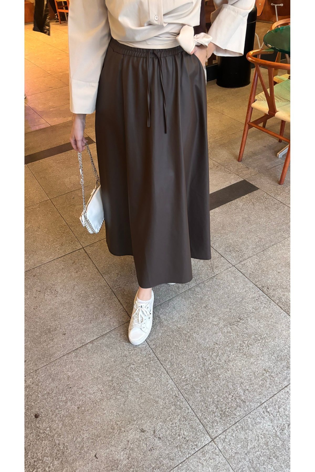 Kadın Suni Deri Uzun Etek- Taba Kadın Suni Deri Uzun Etek- Taba