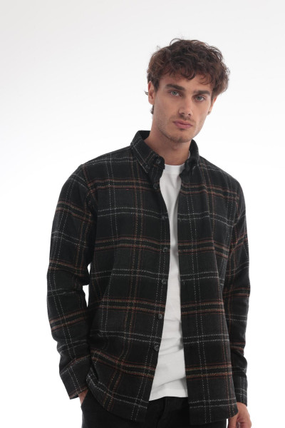 Siyah Iki Renk Çizgili Regular Fit Oduncu Gömleği- 2452 Siyah Iki Renk Çizgili Regular Fit Oduncu Gömleği- 2452