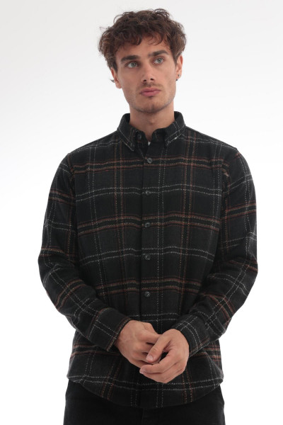 Siyah Iki Renk Çizgili Regular Fit Oduncu Gömleği- 2452 Siyah Iki Renk Çizgili Regular Fit Oduncu Gömleği- 2452