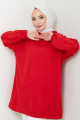 Kanguru Cepli Kapüşonlu Sweatshirt Tunik Kırmızı HM2510 Kanguru Cepli Kapüşonlu Sweatshirt Tunik Kırmızı HM2510