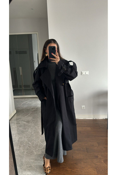 Siyah Çıtçıtlı Kemerli Trençkot 36-38-40-42-44 Beden Arası Uyumludur Siyah Çıtçıtlı Kemerli Trençkot 36-38-40-42-44 Beden Arası Uyumludur
