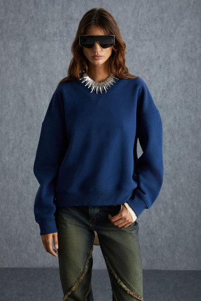 Vaneltına Kadın Içi Polarlı 3 Iplik Organik Pamuk Oversize Basic Bisiklet Yaka Lacivert Sweatshirt Vaneltına Kadın Içi Polarlı 3 Iplik Organik Pamuk Oversize Basic Bisiklet Yaka Lacivert Sweatshirt
