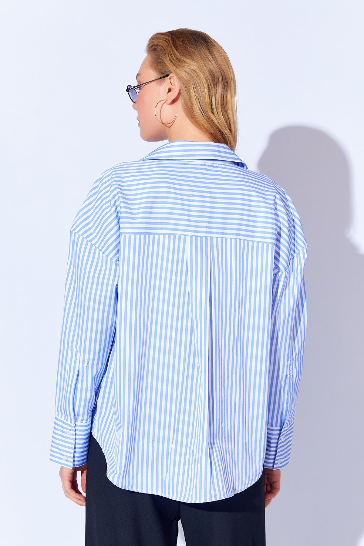 Mavi Çizgili Kadın Gömlek| Ek334858-7429 Mavi Çizgili Kadın Gömlek| Ek334858-7429