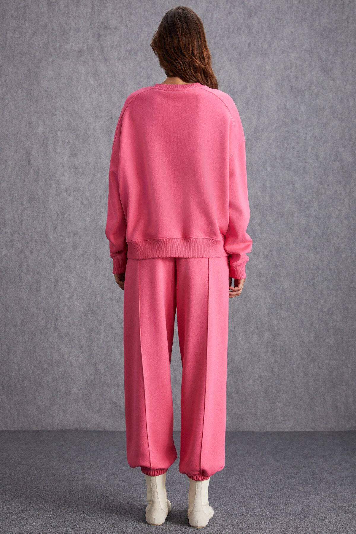 Nordıa Kadın Organik Pamuk 3 Iplik Örme Oversize Pembe Sweatshirt