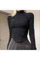 Siyah Fermuarlı Korse Kesim Uzun Kollu Crop Siyah Fermuarlı Korse Kesim Uzun Kollu Crop