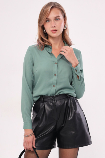 Kadın Yeşil Uzun Kollu Düz Gömlek ARM-18Y001176 Kadın Yeşil Uzun Kollu Düz Gömlek ARM-18Y001176