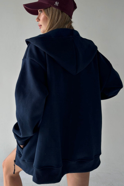 Lacivert Oversize Kalın Üç Iplik Fermuarlı Kapüşonlu Sweatshirt Lacivert Oversize Kalın Üç Iplik Fermuarlı Kapüşonlu Sweatshirt