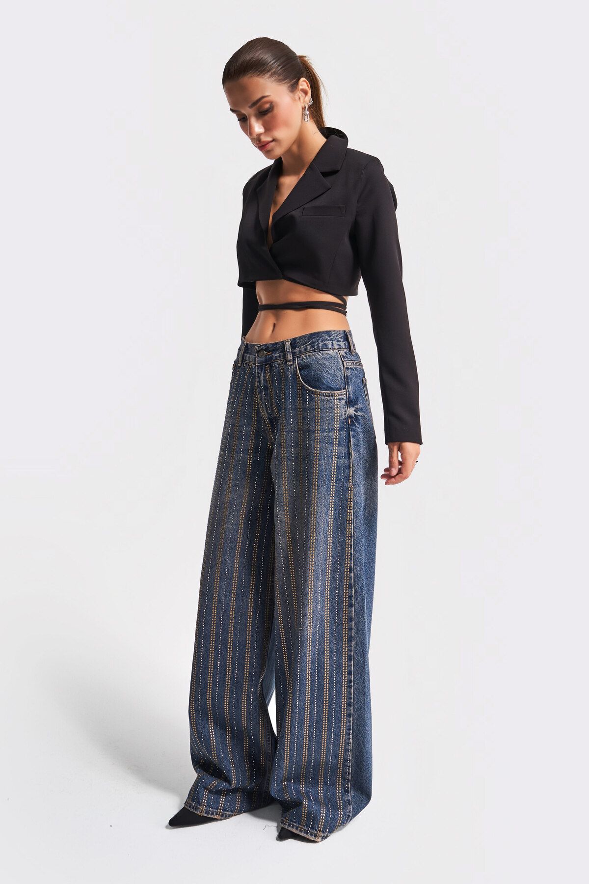 Kadın T.Kot Rengi Bronz ve Silver Taşlı Palazzo Fit Tasarım Denim Kadın T.Kot Rengi Bronz ve Silver Taşlı Palazzo Fit Tasarım Denim