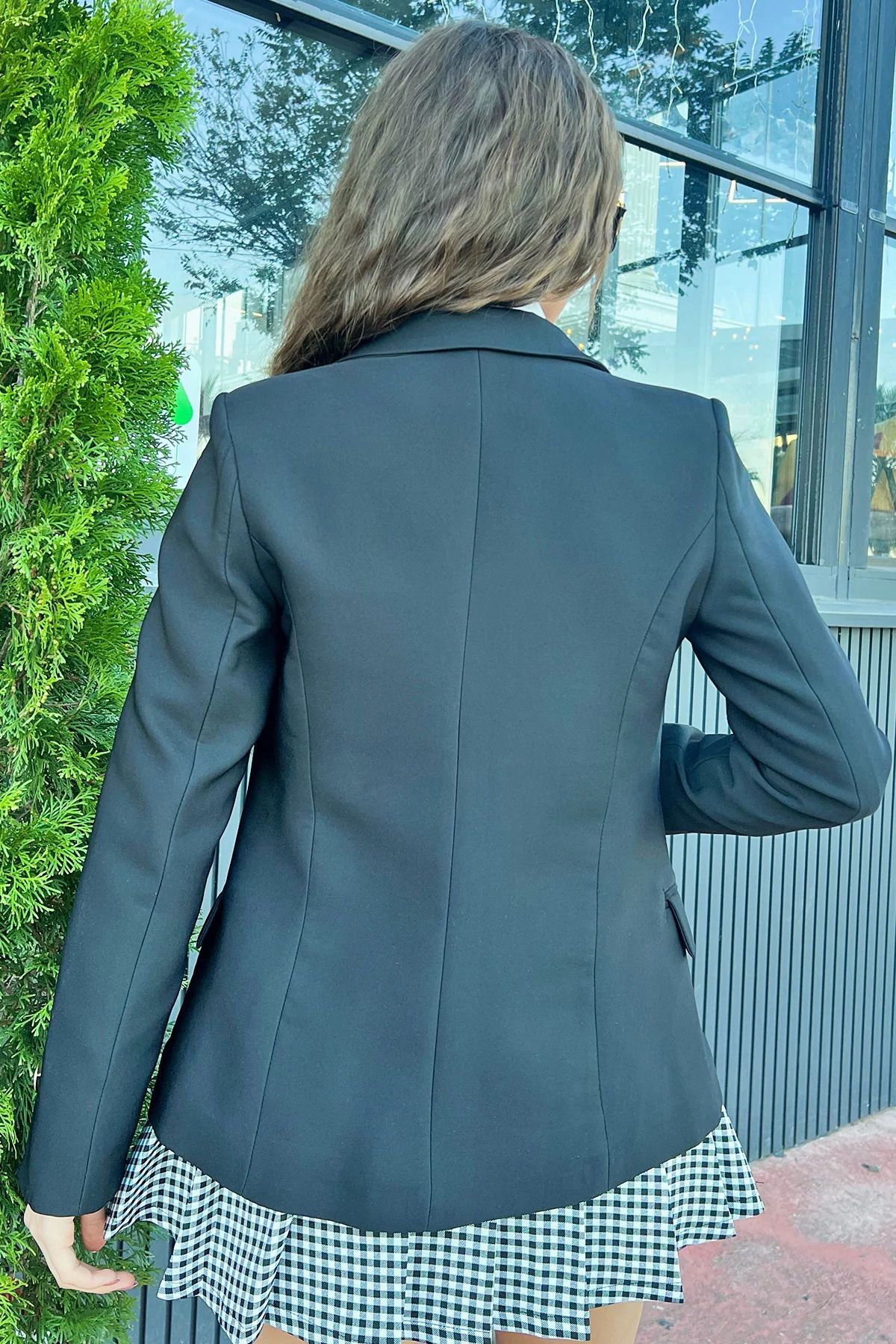 Siyah Kadın Astarlı Kol Ucu Yırtmaçlı Blazer Ceket Siyah Kadın Astarlı Kol Ucu Yırtmaçlı Blazer Ceket
