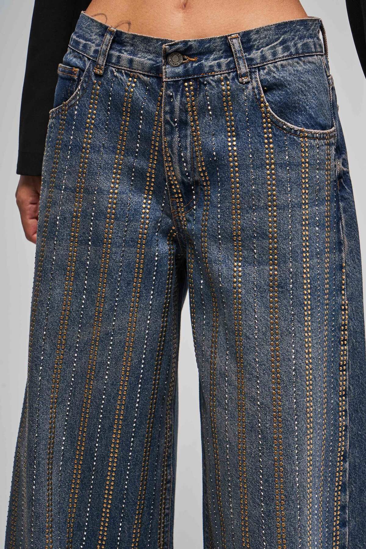 Kadın T.Kot Rengi Bronz ve Silver Taşlı Palazzo Fit Tasarım Denim Kadın T.Kot Rengi Bronz ve Silver Taşlı Palazzo Fit Tasarım Denim