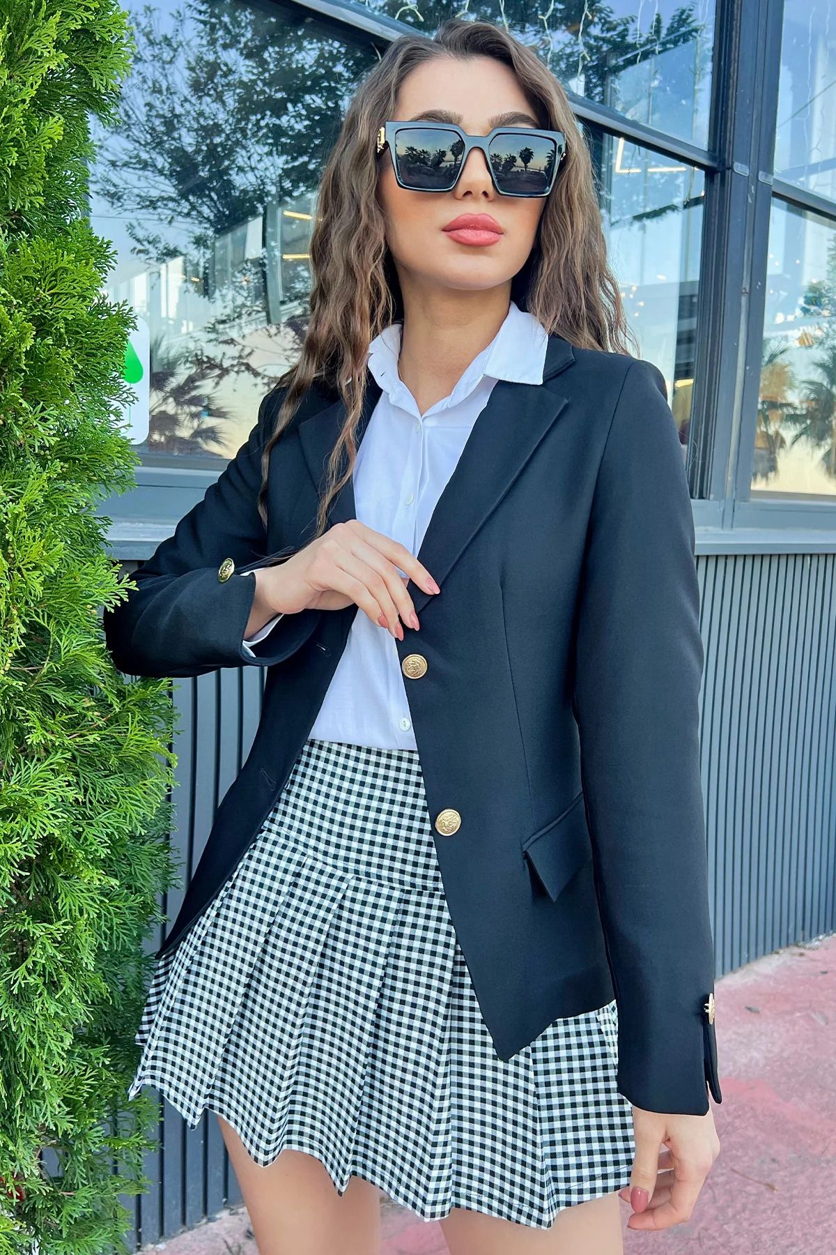 Siyah Kadın Astarlı Kol Ucu Yırtmaçlı Blazer Ceket Siyah Kadın Astarlı Kol Ucu Yırtmaçlı Blazer Ceket