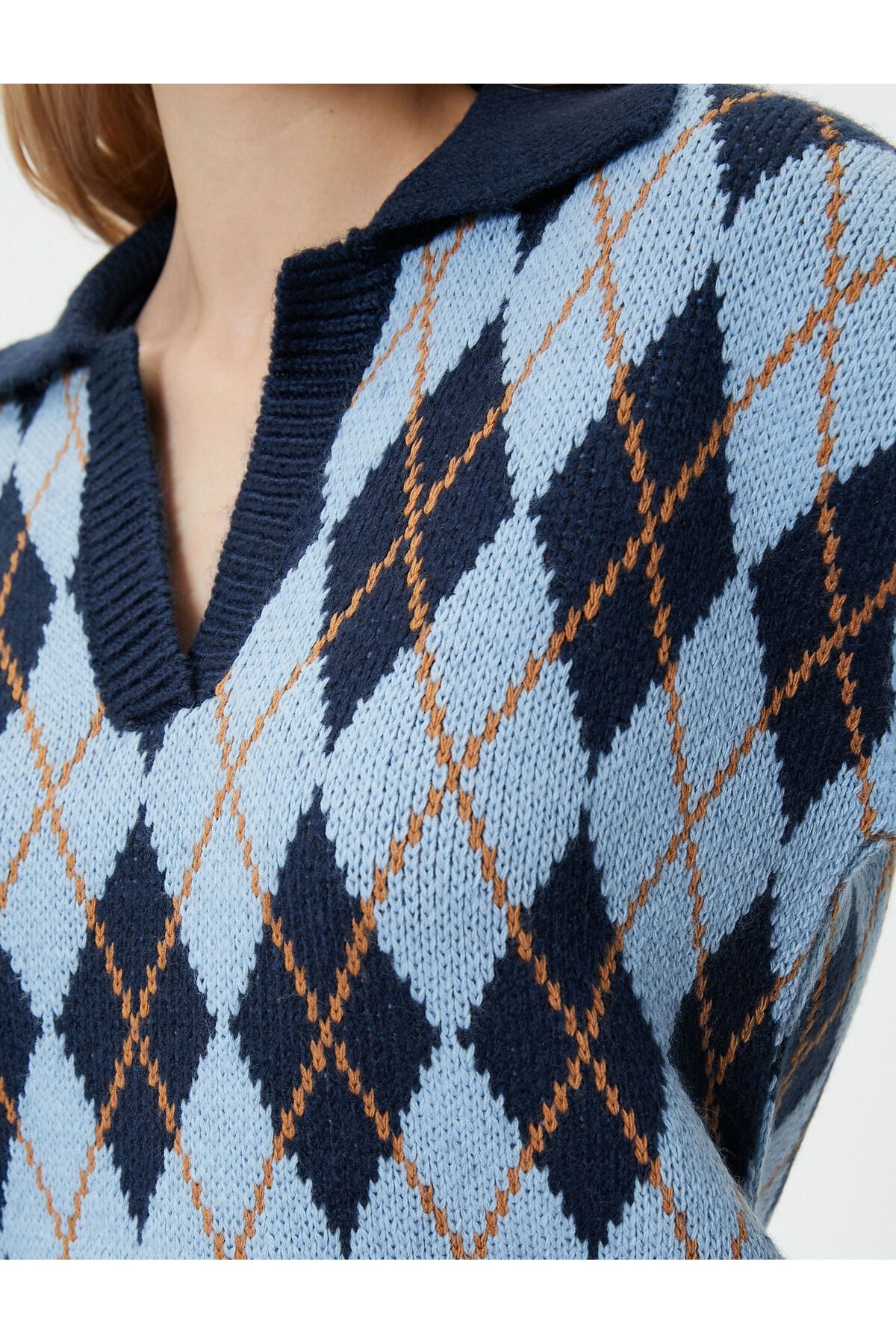 Oversize Kazak Polo Yaka Baklava Desenli Oversize Kazak Polo Yaka Baklava Desenli
