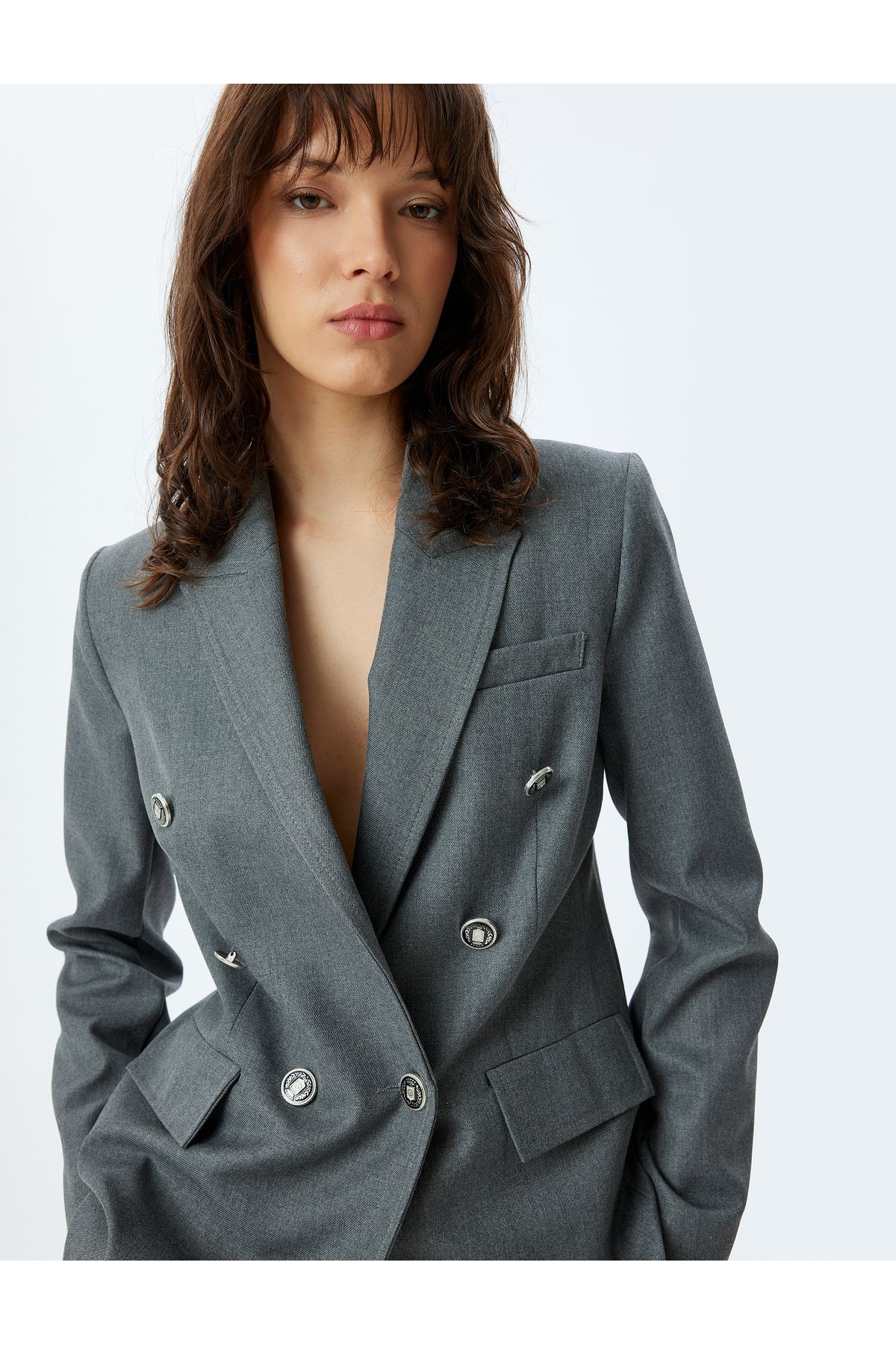 Kruvaze Blazer Ceket Kalça Boy Kapaklı Çift Cep Kruvaze Blazer Ceket Kalça Boy Kapaklı Çift Cep