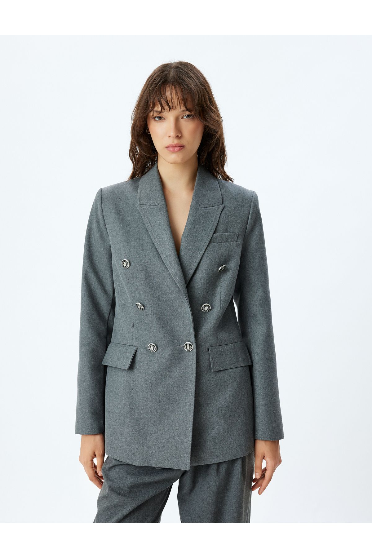 Kruvaze Blazer Ceket Kalça Boy Kapaklı Çift Cep Kruvaze Blazer Ceket Kalça Boy Kapaklı Çift Cep
