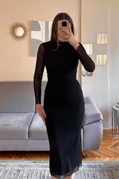 Tül Drapeli Maxi Elbise Tül Drapeli Maxi Elbise