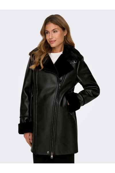 ONLMARIAM BONDED COAT İçi Kürklü Yandan Fermuarlı Yakası Kemer Detaylı Suni Deri Kaban ONLMARIAM BONDED COAT İçi Kürklü Yandan Fermuarlı Yakası Kemer Detaylı Suni Deri Kaban