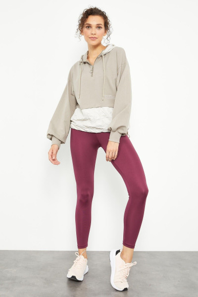 Koyu Bej Balon Kol Paraşüt Kumaş Detaylı Kadın Oversize Sweatshirt - 97167 Koyu Bej Balon Kol Paraşüt Kumaş Detaylı Kadın Oversize Sweatshirt - 97167