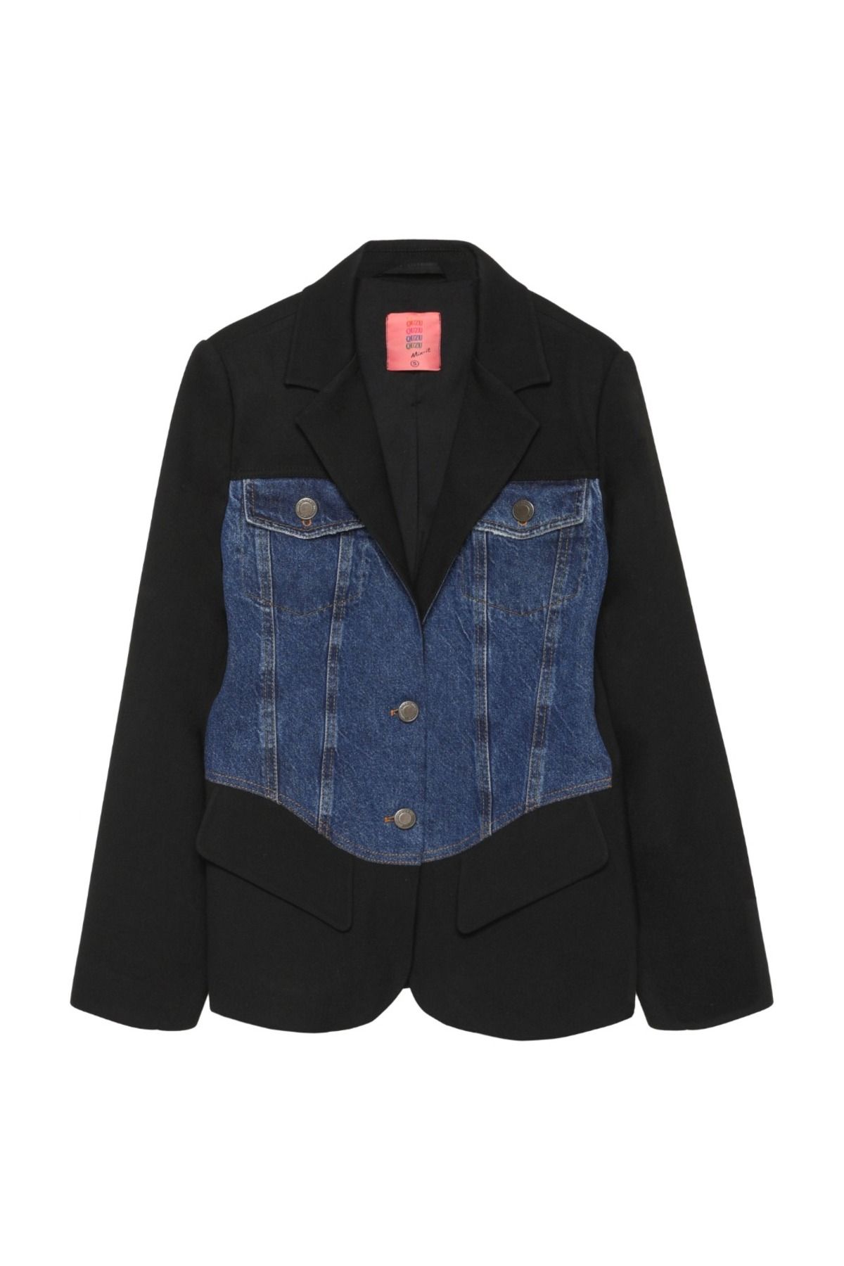 Matchli Denim Detaylı Ceket Siyah Matchli Denim Detaylı Ceket Siyah
