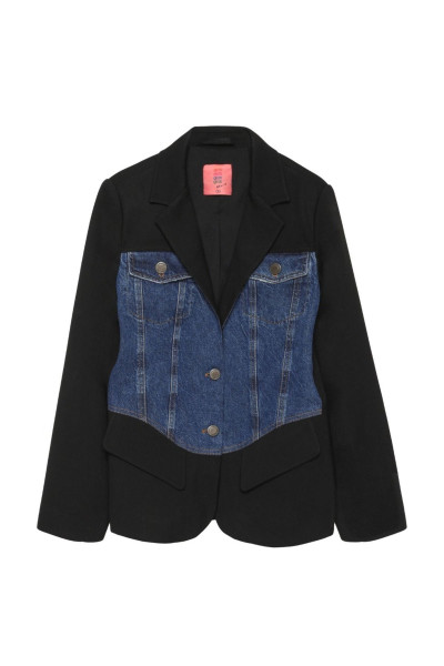 Matchli Denim Detaylı Ceket Siyah Matchli Denim Detaylı Ceket Siyah