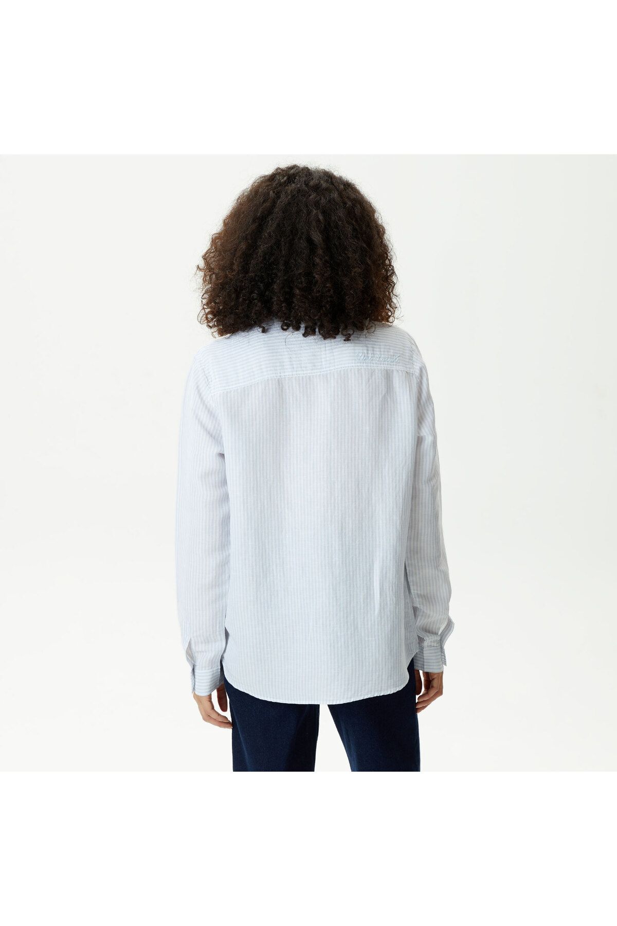 Kadın Relaxed Fit Çizgili Mavi Gömlek Kadın Relaxed Fit Çizgili Mavi Gömlek