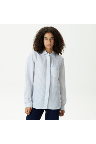 Kadın Relaxed Fit Çizgili Mavi Gömlek Kadın Relaxed Fit Çizgili Mavi Gömlek