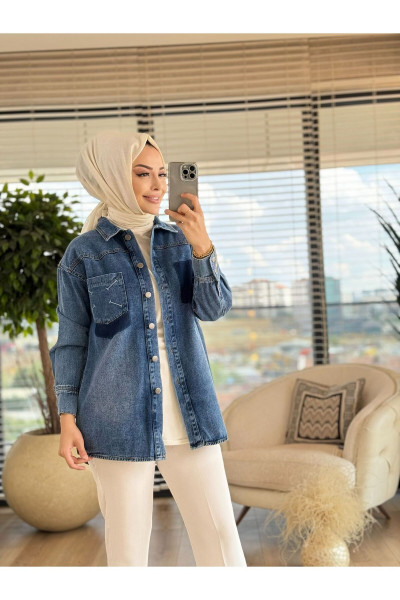 Kot Yamalı Ceket Koyu Kot Yamalı Ceket Koyu