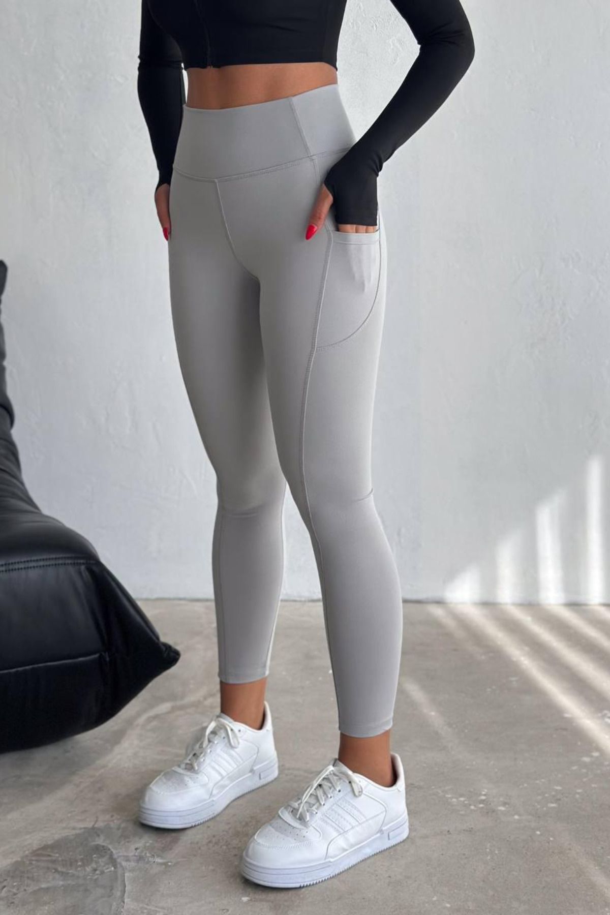 Haute Kadın Yüksek Bel Toparlayıcı Çift Cepli Leggings Fitness Tayt 1092