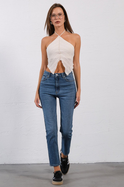 Mavi Yüksek Bel, Esnek Skinny Denim Dar Kalıp Mom Jean Kadın Kot Pantolon @cremona Mavi Yüksek Bel, Esnek Skinny Denim Dar Kalıp Mom Jean Kadın Kot Pantolon @cremona