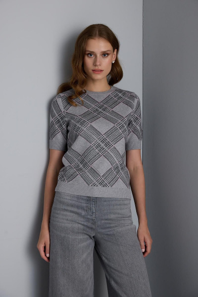 Taş Baskılı Kareli Gri Triko Bluz Taş Baskılı Kareli Gri Triko Bluz