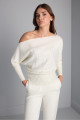Taş Baskılı Kayık Yaka Ekru Triko Bluz Taş Baskılı Kayık Yaka Ekru Triko Bluz