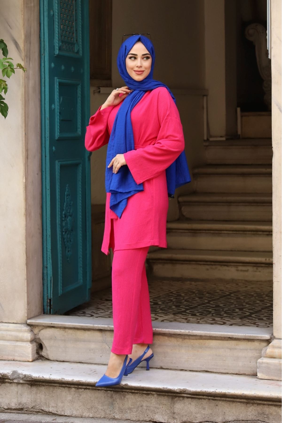 Kuşaklı Detaylı Tesettür Kimono Takım Kuşaklı Detaylı Tesettür Kimono Takım
