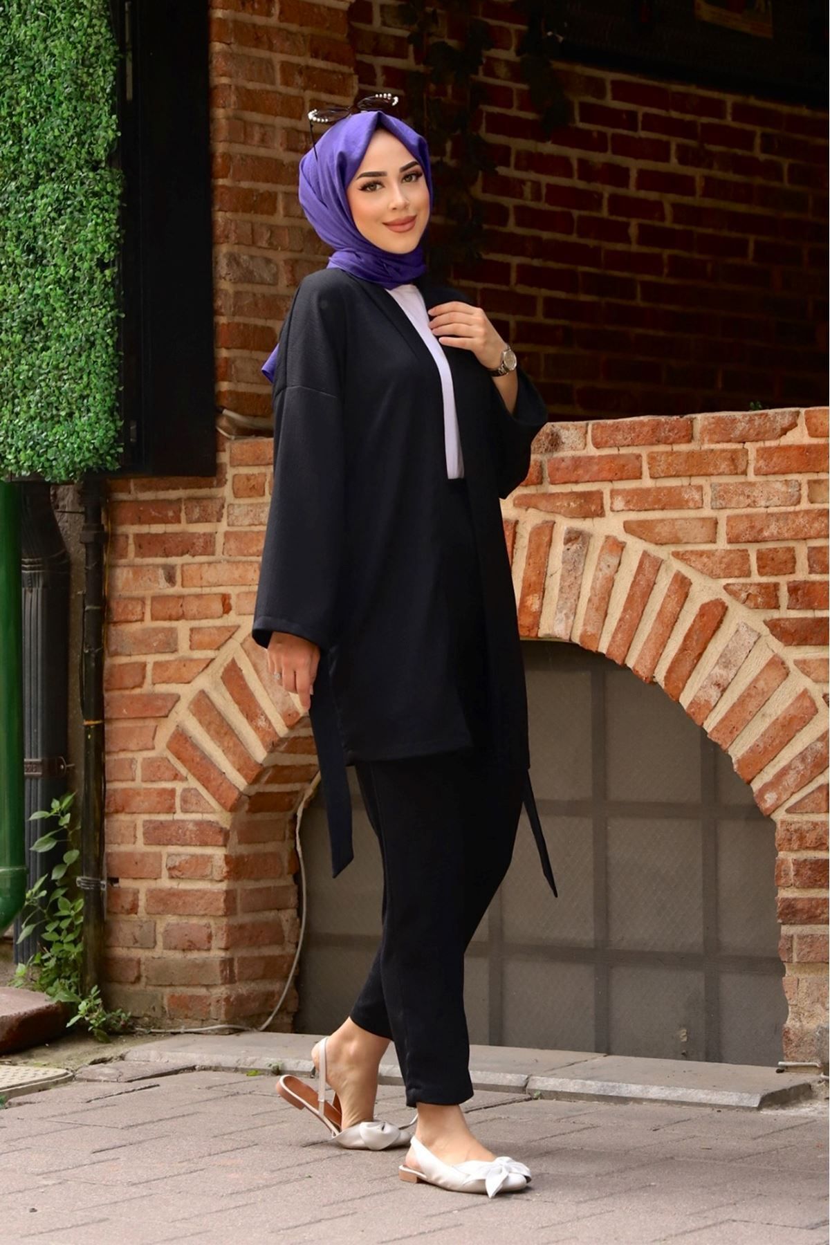 Kuşaklı Detaylı Tesettür Kimono Takım Kuşaklı Detaylı Tesettür Kimono Takım