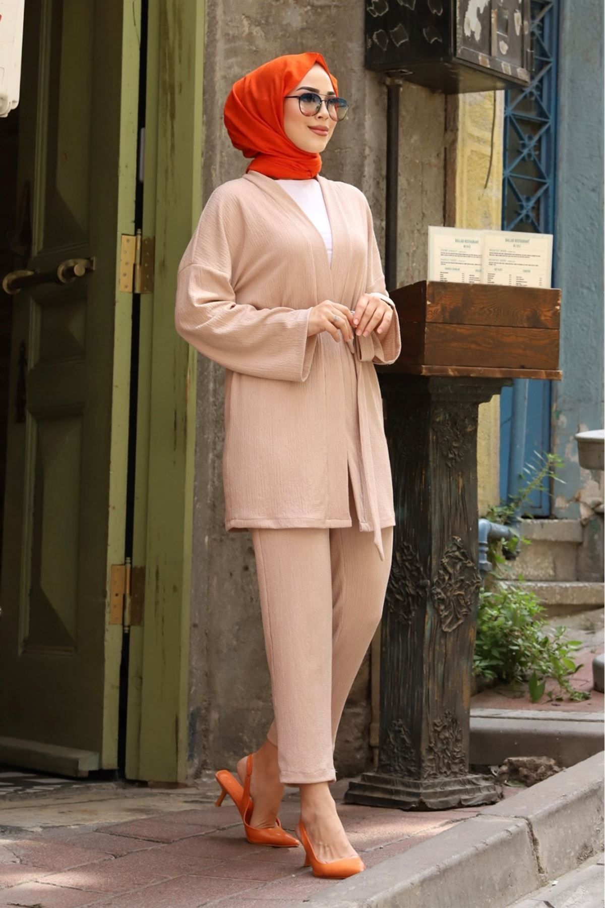 Kuşaklı Detaylı Tesettür Kimono Takım Kuşaklı Detaylı Tesettür Kimono Takım