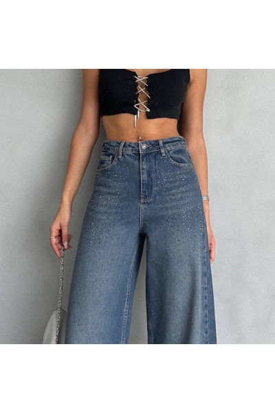 KADIN TAŞLI WİDE LEG JEAN KADIN TAŞLI WİDE LEG JEAN