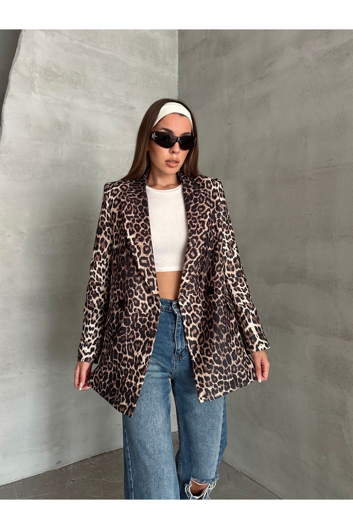 Leopar Desenli Kadın Blazer Ceket Leopar Desenli Kadın Blazer Ceket