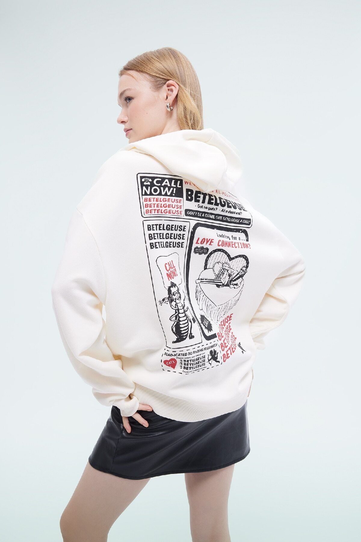 Coool Beetlejuice Oversize Geniş Kalıp Kapüşonlu Baskılı Kalın Sweatshirt D7984ax24wn