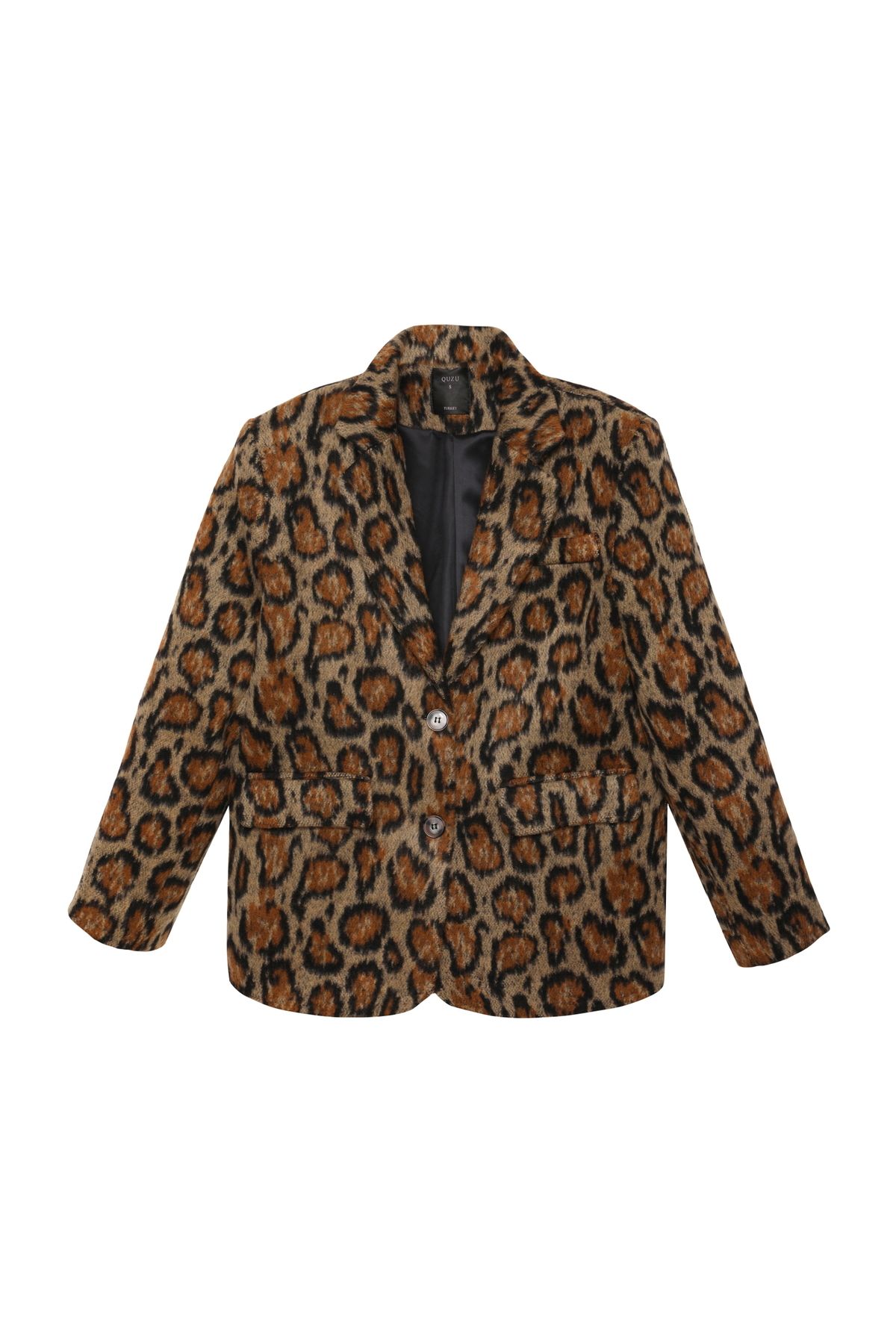 Leopar Desenli Kaşe Blazer Ceket Kahverengi Leopar Desenli Kaşe Blazer Ceket Kahverengi