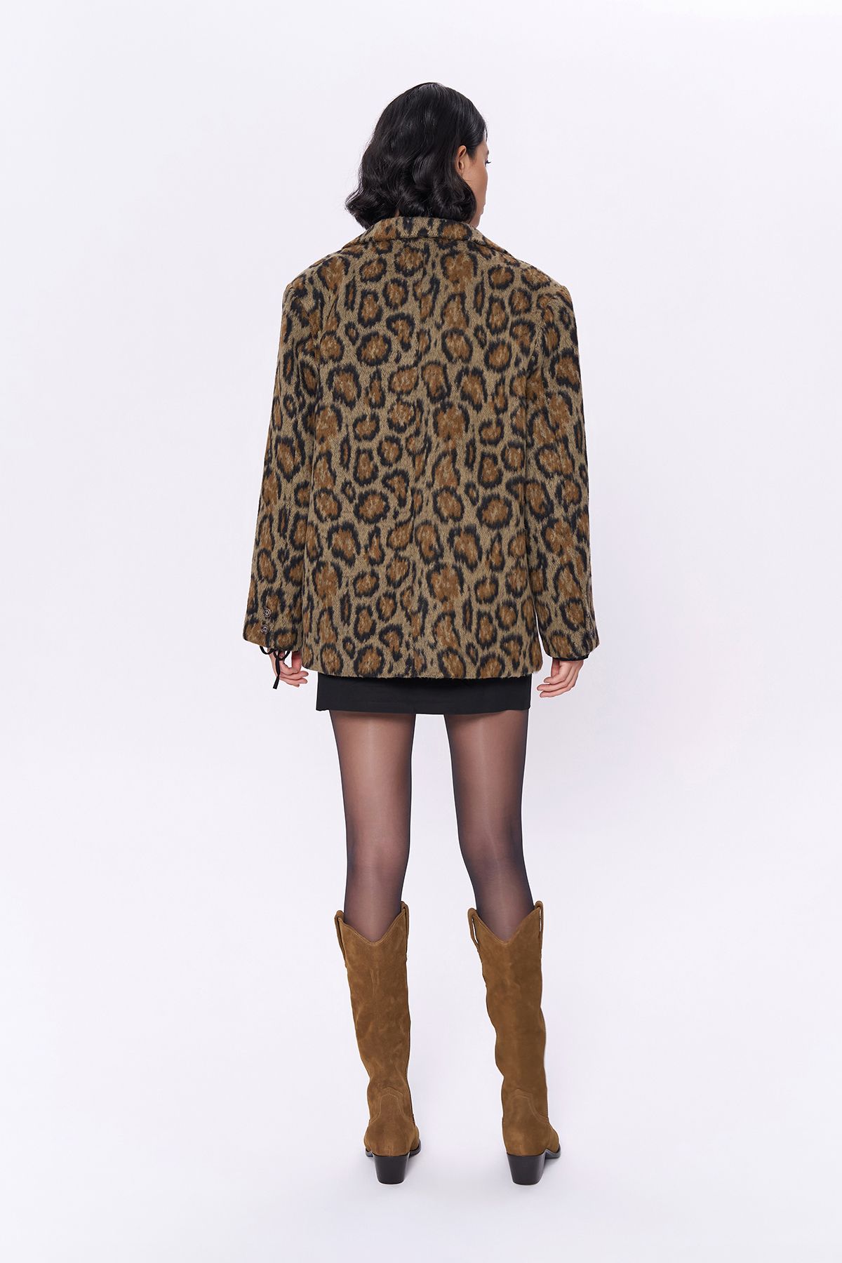 Leopar Desenli Kaşe Blazer Ceket Kahverengi Leopar Desenli Kaşe Blazer Ceket Kahverengi