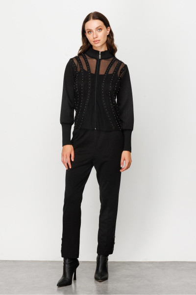 Modailgi İnci İşlemeli Fermuarlı Örme Bluz Siyah Modailgi İnci İşlemeli Fermuarlı Örme Bluz Siyah