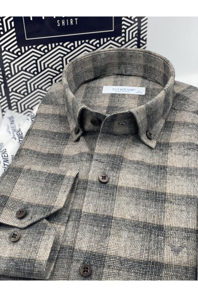 Klasik Uzun Kol Kışlık %100 Cotton Yaka Düğmeli Hediye Kutulu Erkek Gömlek (CODE: AD.2268) - Kahvere Klasik Uzun Kol Kışlık %100 Cotton Yaka Düğmeli Hediye Kutulu Erkek Gömlek (CODE: AD.2268) - Kahvere