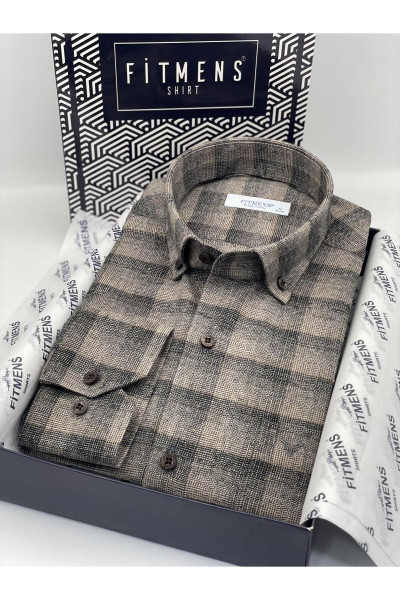 Klasik Uzun Kol Kışlık %100 Cotton Yaka Düğmeli Hediye Kutulu Erkek Gömlek (CODE: AD.2268) - Kahvere Klasik Uzun Kol Kışlık %100 Cotton Yaka Düğmeli Hediye Kutulu Erkek Gömlek (CODE: AD.2268) - Kahvere