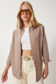 Kadın Vizon Oversize Uzun Basic Gömlek DD00842 Kadın Vizon Oversize Uzun Basic Gömlek DD00842