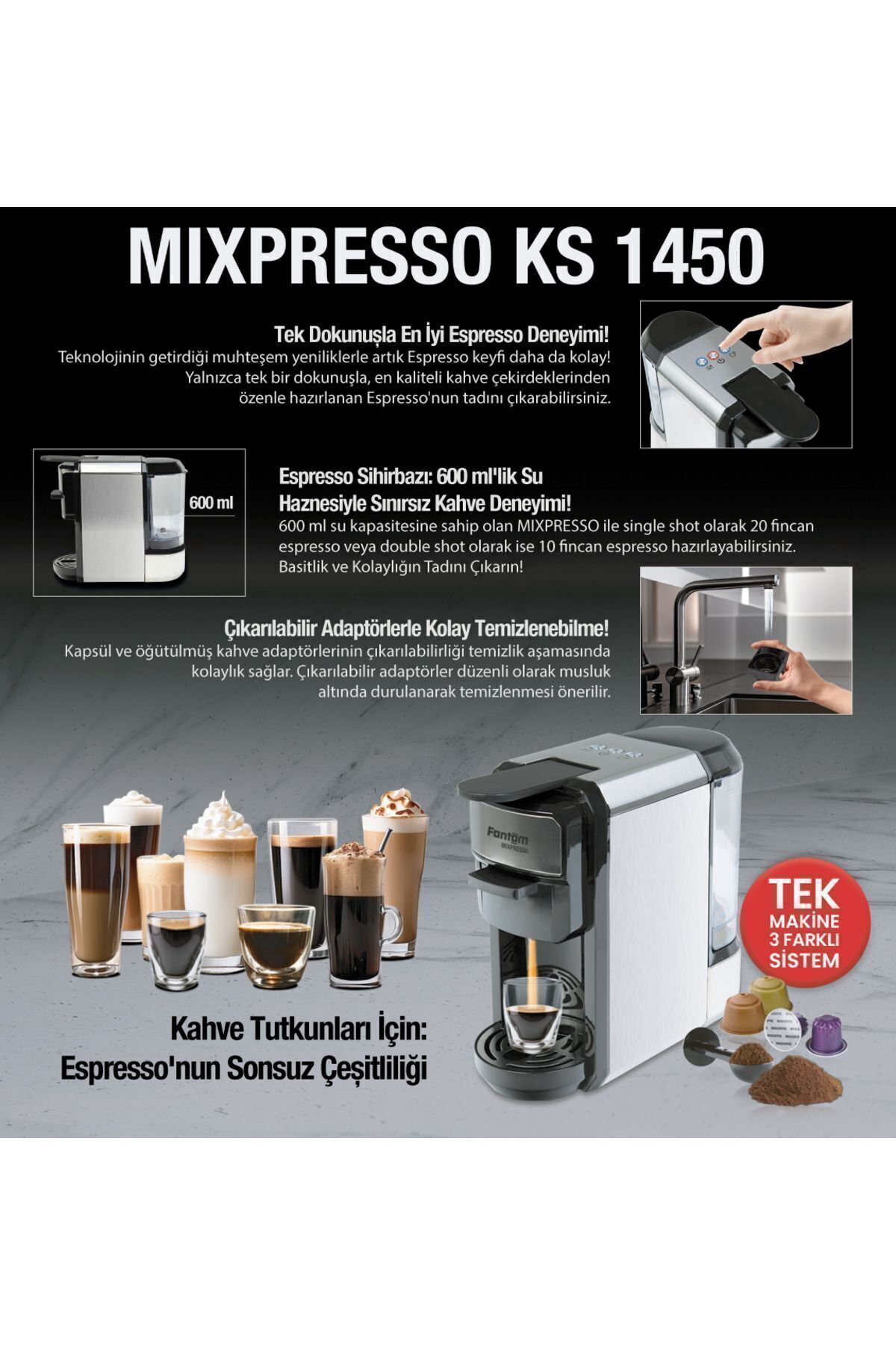 Mıxpresso Kapsüllü Kahve Makinesi 60 Adet Kapsül Hediyeli Gri Mıxpresso Kapsüllü Kahve Makinesi 60 Adet Kapsül Hediyeli Gri