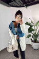 Kalın Örme Denim Detay Uzun Kadın Hırka Ekru Kalın Örme Denim Detay Uzun Kadın Hırka Ekru