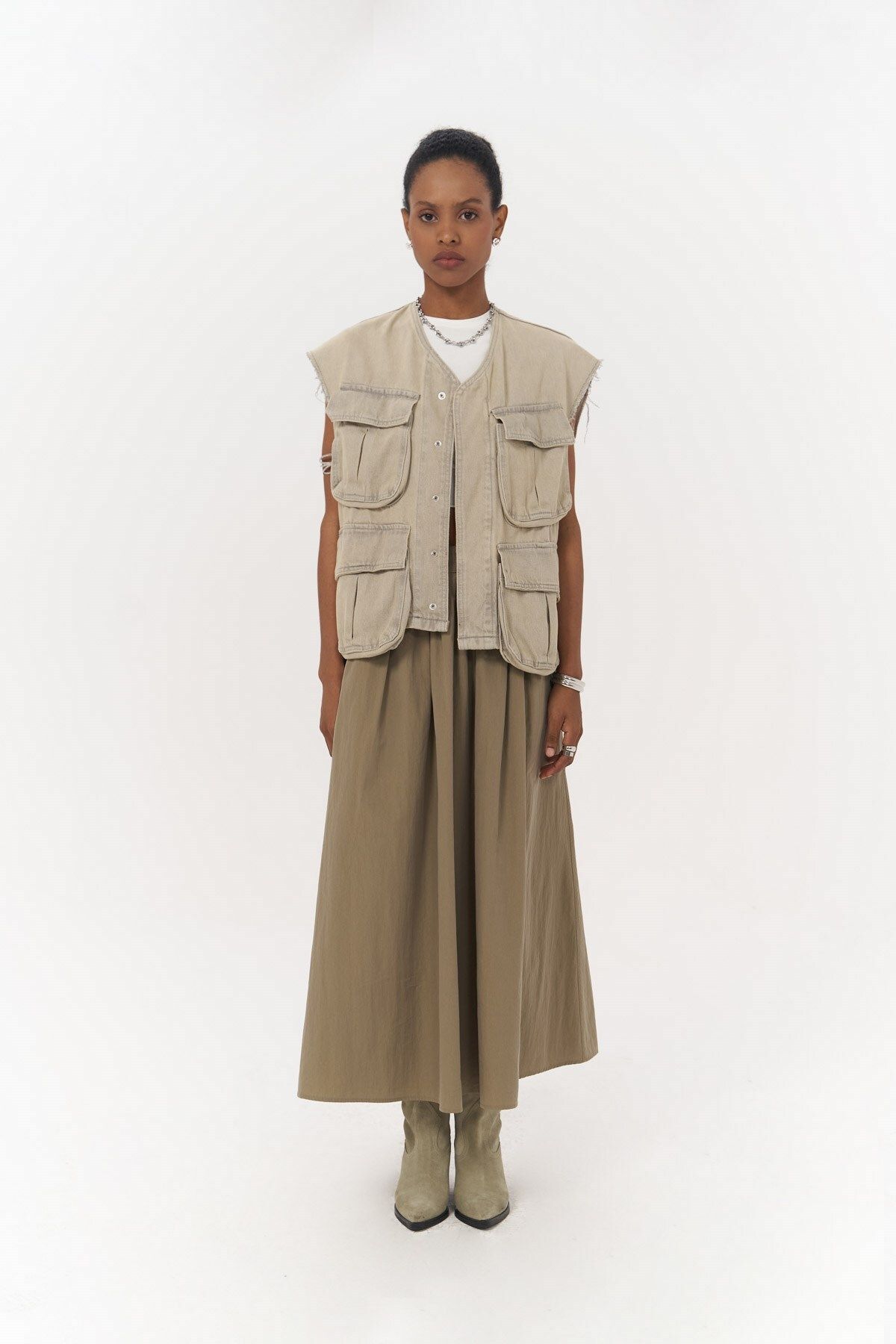 Mai Collection Ivory Haki Paraşüt Etek Mai Collection Ivory Haki Paraşüt Etek
