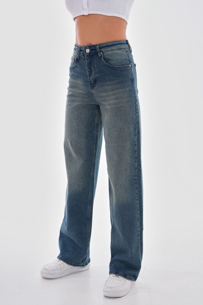 Kadın Yüksek bel Soluk Efektli Vintage Palazzo Jeans Kadın Yüksek bel Soluk Efektli Vintage Palazzo Jeans