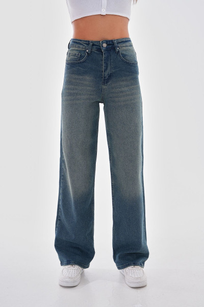 Kadın Yüksek bel Soluk Efektli Vintage Palazzo Jeans Kadın Yüksek bel Soluk Efektli Vintage Palazzo Jeans