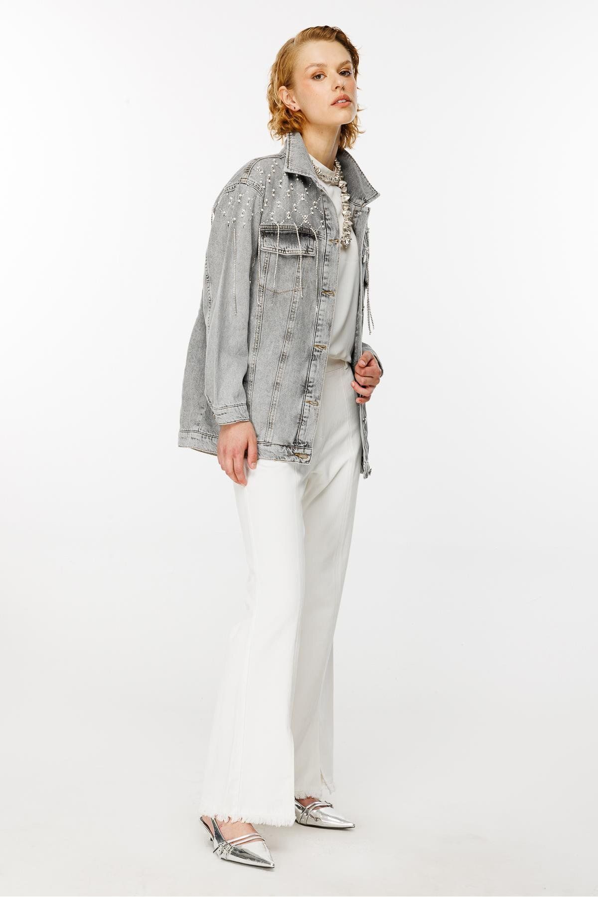 Taş Detaylı Jean Ceket GRİ Taş Detaylı Jean Ceket GRİ