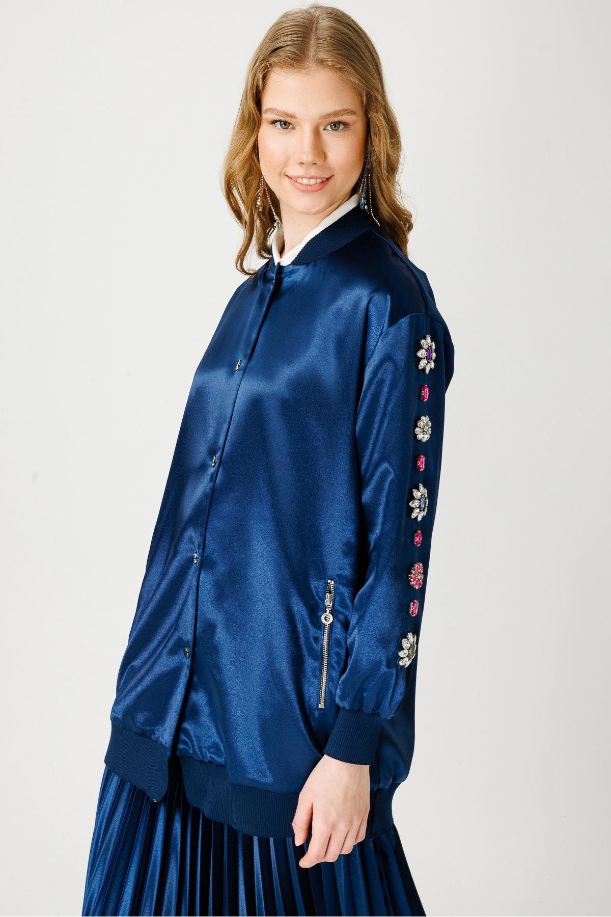Taş İşlemeli Bomber Ceket LACİVERT Taş İşlemeli Bomber Ceket LACİVERT