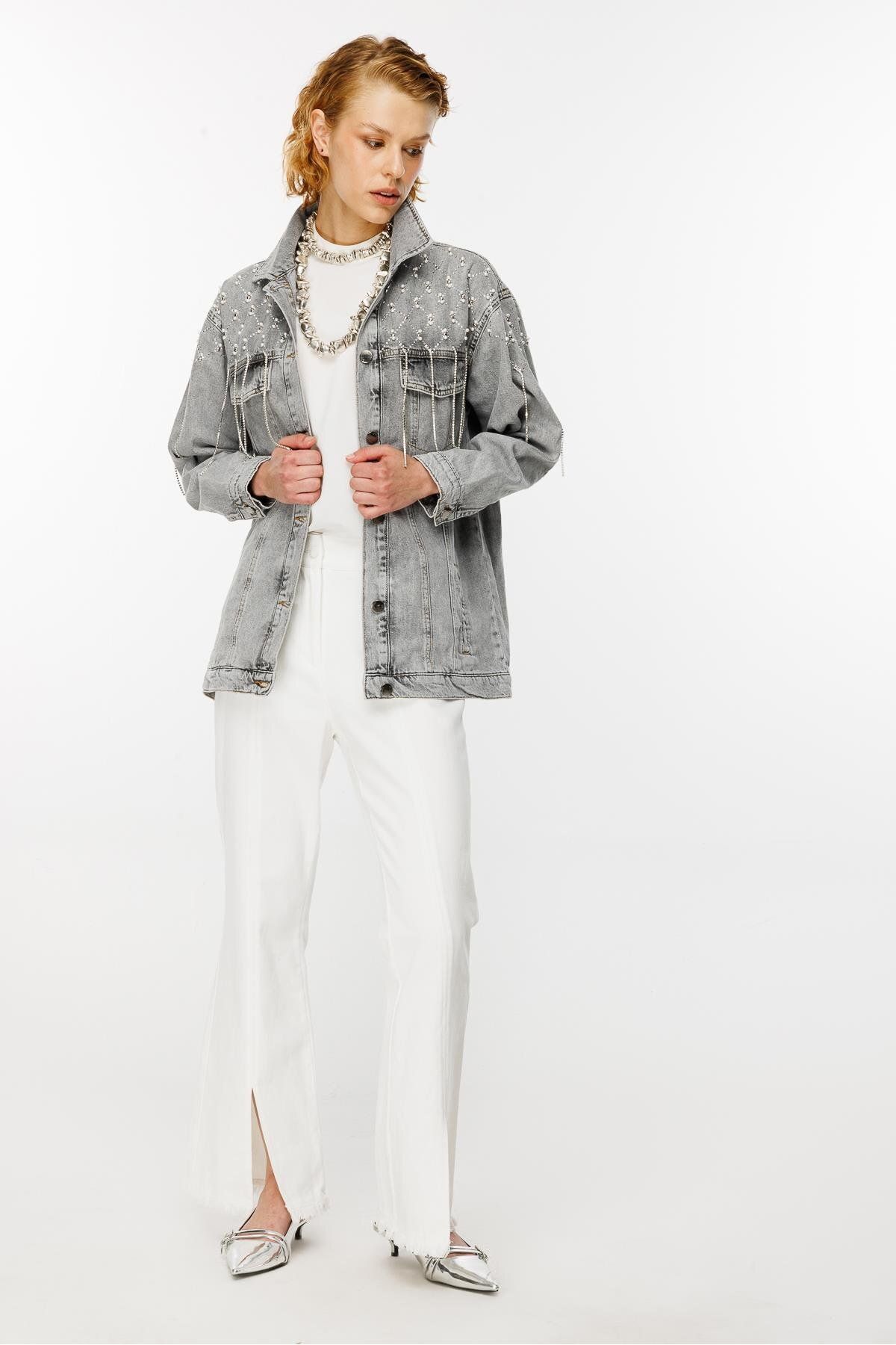 Taş Detaylı Jean Ceket GRİ Taş Detaylı Jean Ceket GRİ